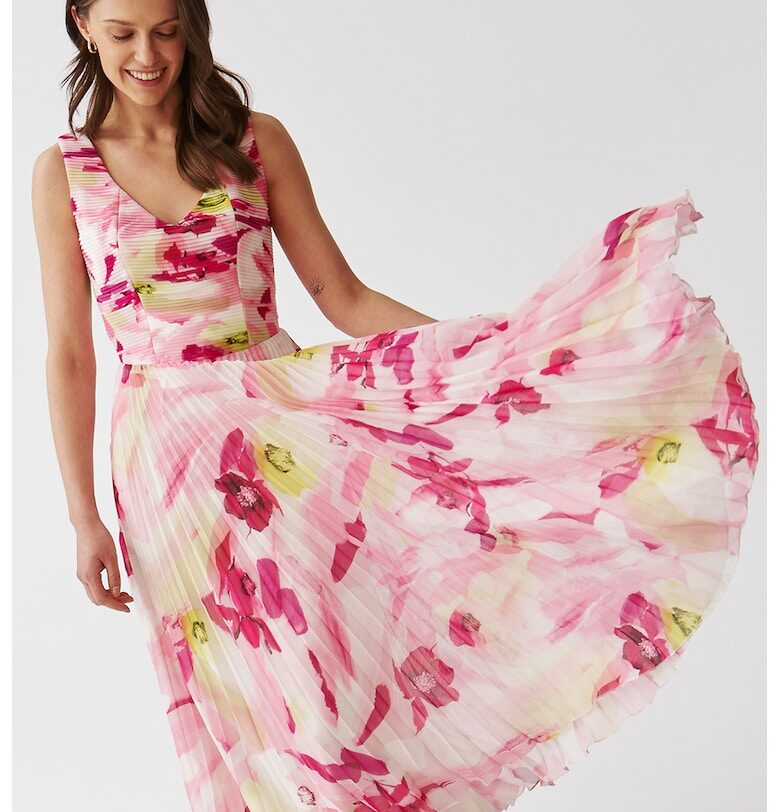 Флорална рокля на плисе - Жълт/Бледо розово Tatuum