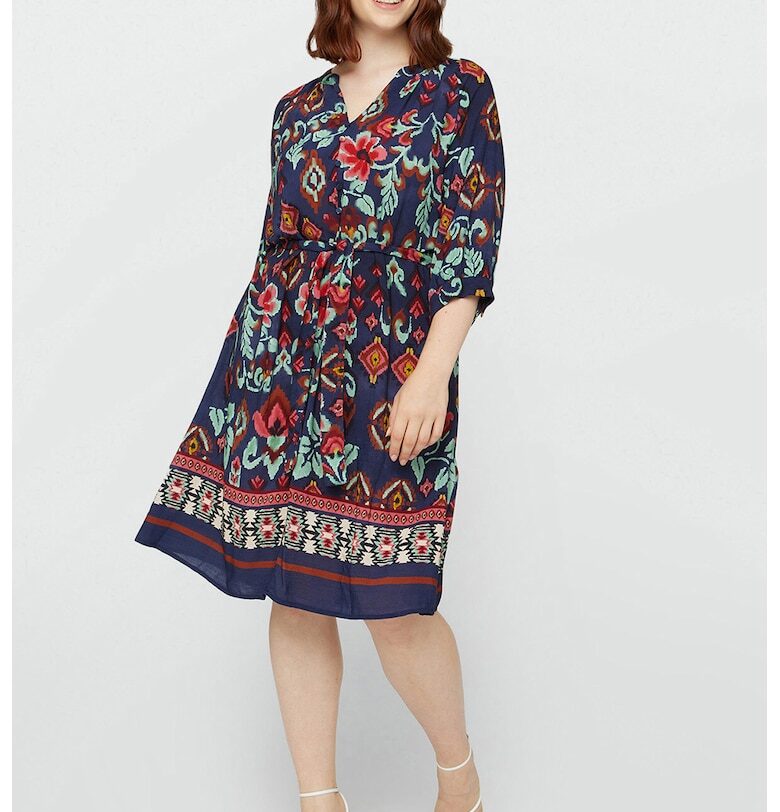 Флорална рокля с 3/4 ръкави - Керемидено червено/Тъмносин Fiorella Rubino