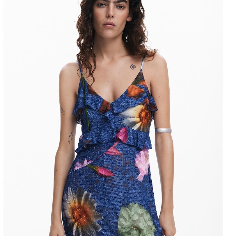 Флорална рокля с асиметричен подгъв - Многоцветен DESIGUAL