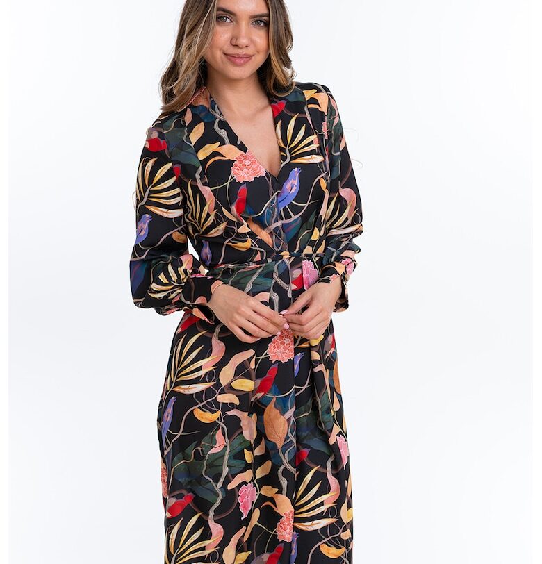 Флорална рокля с дълги ръкави - Зелен/Жълт/Син Hermosa