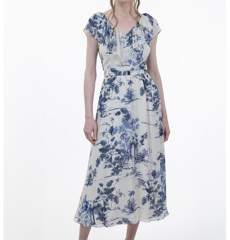 Флорална рокля с къси ръкави - Мръснобял/Тъмносин Maellie