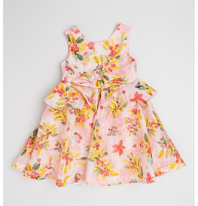 Флорална рокля с панделка - Зелен/Жълт/Пастелнорозов Abel  Lula