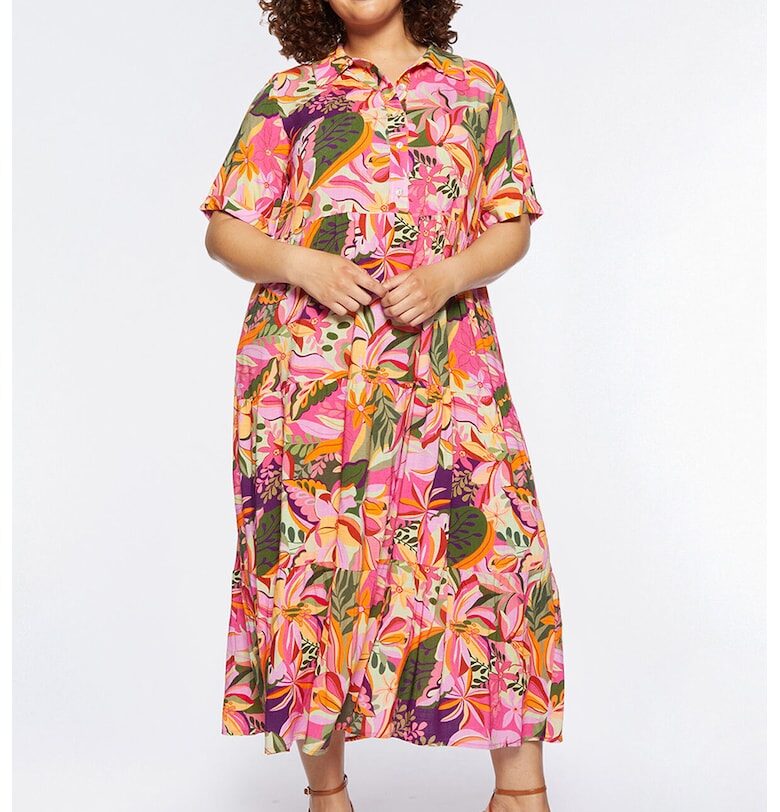 Флорална рокля с цепка с копчета - Многоцветен Fiorella Rubino