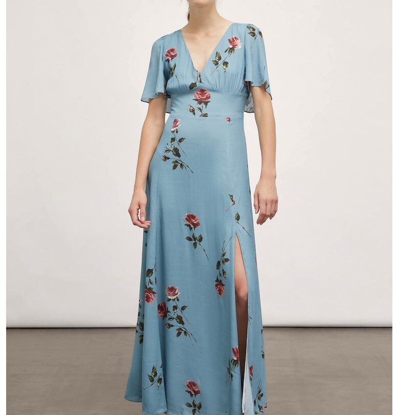 Флорална рокля с цепки встрани - Бледочервен/Син Motivi