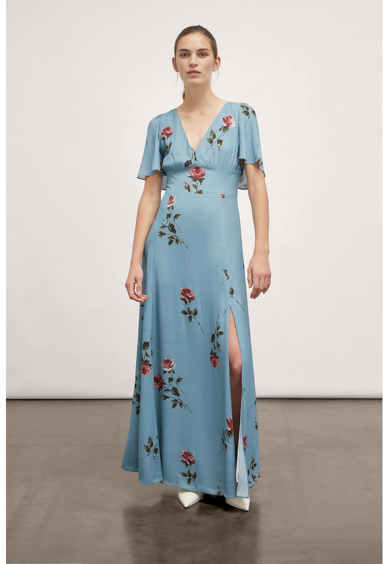 Флорална рокля с цепки встрани - Бледочервен/Син Motivi