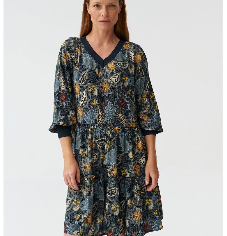 Флорална рокля с шпиц - Бордо/Жълт/Син Tatuum