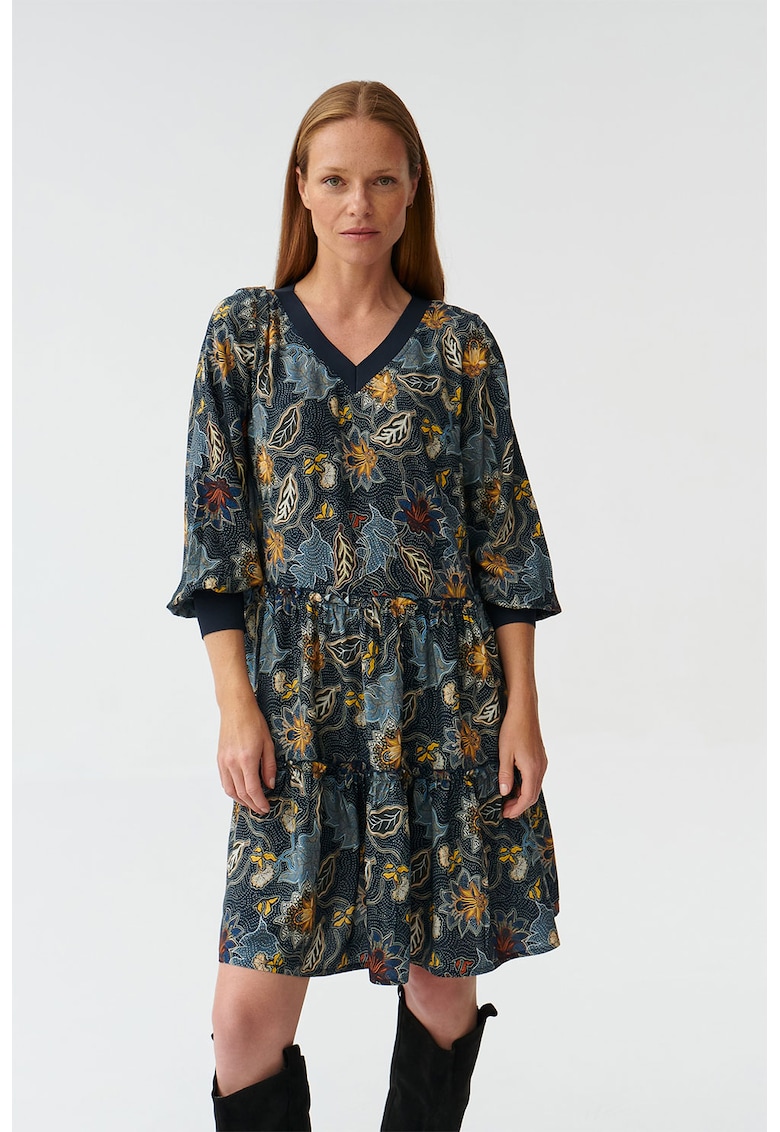 Флорална рокля с шпиц - Бордо/Жълт/Син Tatuum