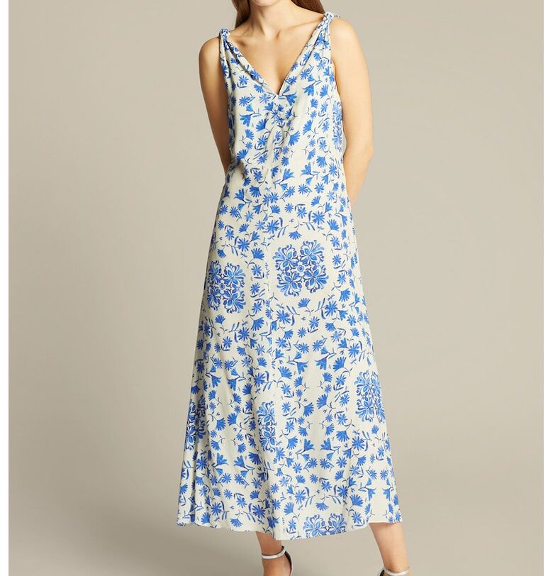 Флорална рокля с шпиц - Слонова кост/Син ELENA MIRO