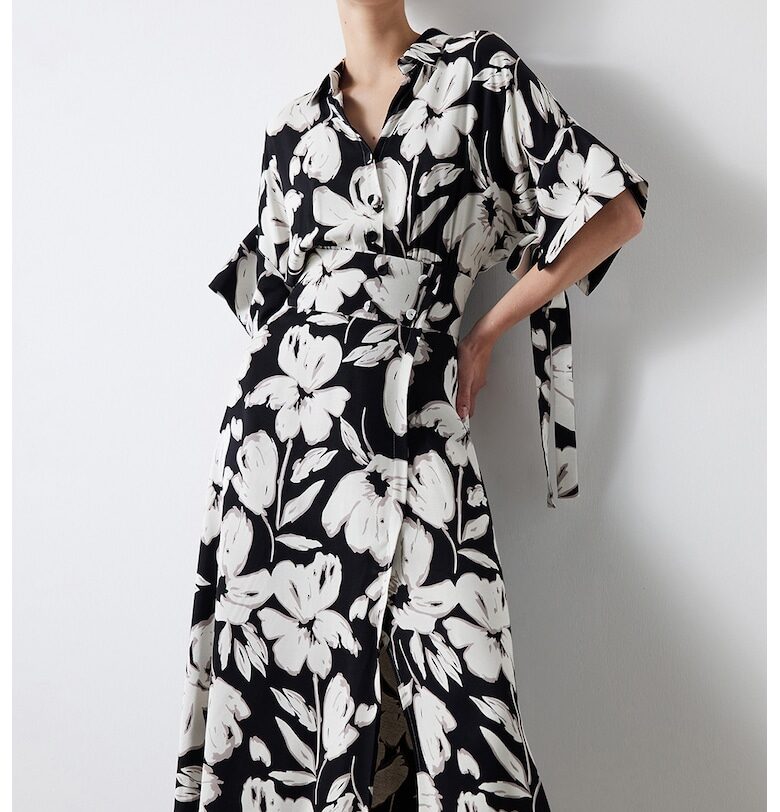 Флорална рокля тип кимоно - Бял/Черен Ipekyol