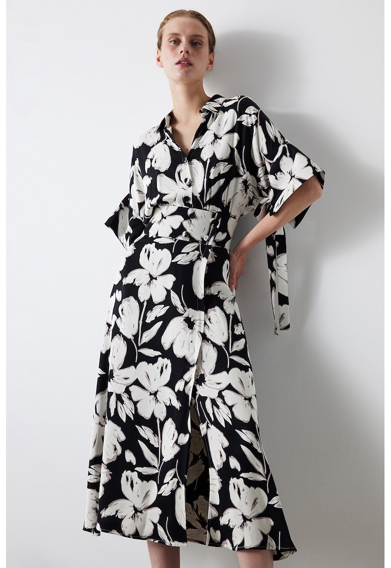 Флорална рокля тип кимоно - Бял/Черен Ipekyol