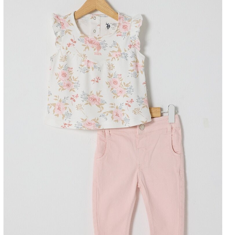 Флорална тениска и къс панталон - 2 части - Пастелнорозов/Мръснобял US Polo Assn