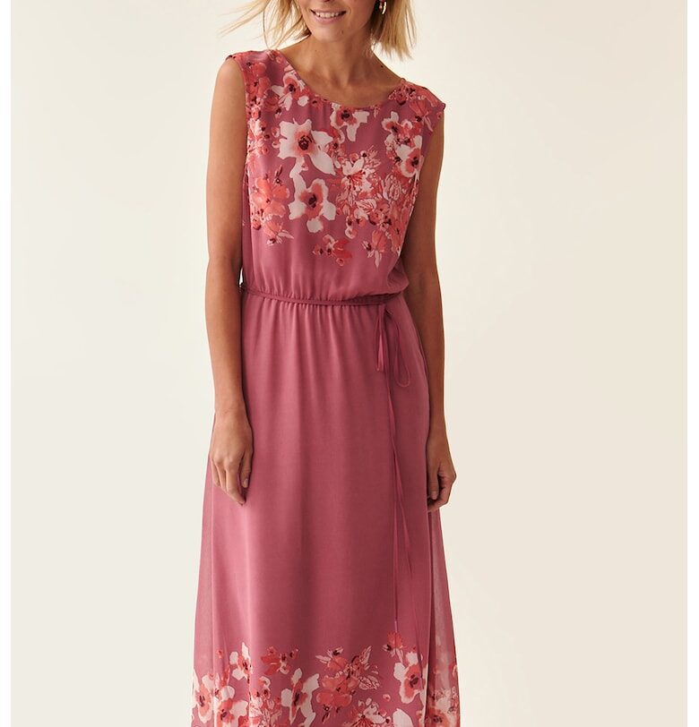 Флорална шифонена рокля - Мръснобял/Прашно розово Tatuum