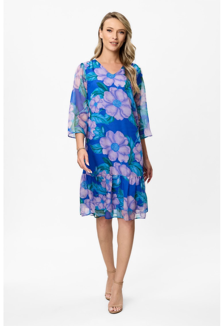 Флорална шпиц рокля - Кралско Синьо/Лилав BAROCCA