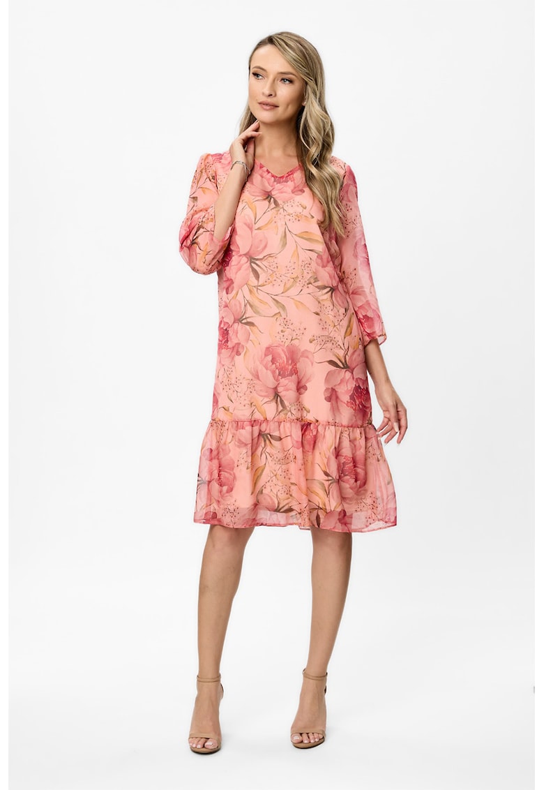 Флорална шпиц рокля - Розово BAROCCA