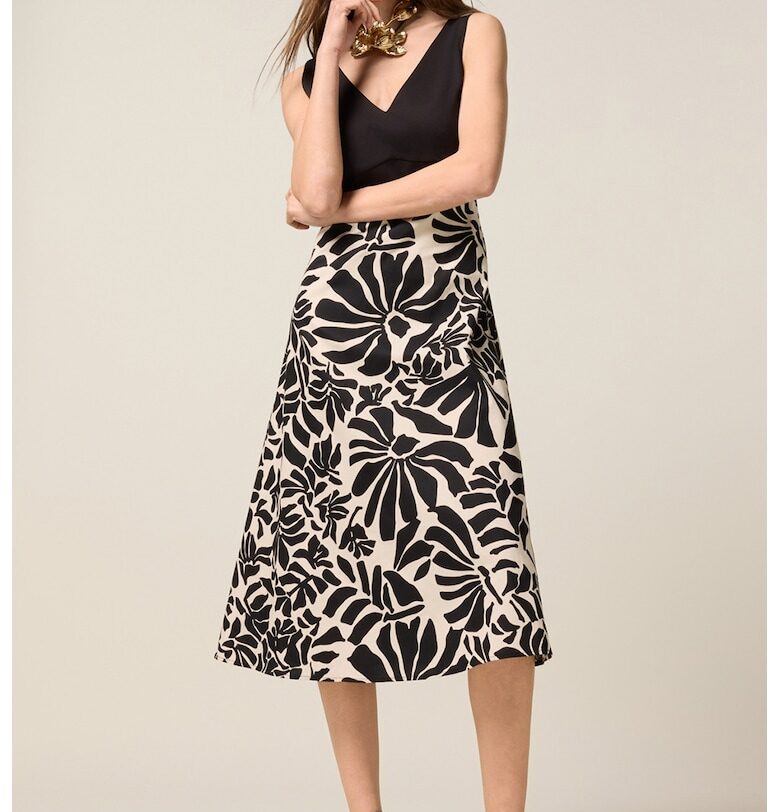 Флорална шпиц рокля - Черен/Крем Oltre