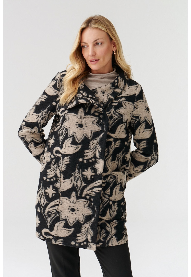 Флорално палто Nedisa с вълна - Черен/Бежов Tatuum