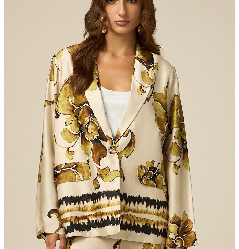 Флорално сако с джобове с капаче - Каки/Крем Oltre