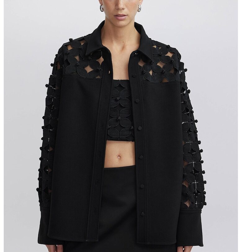 Флорално яке-риза с отвори - Черен/Прозрачен Ipekyol