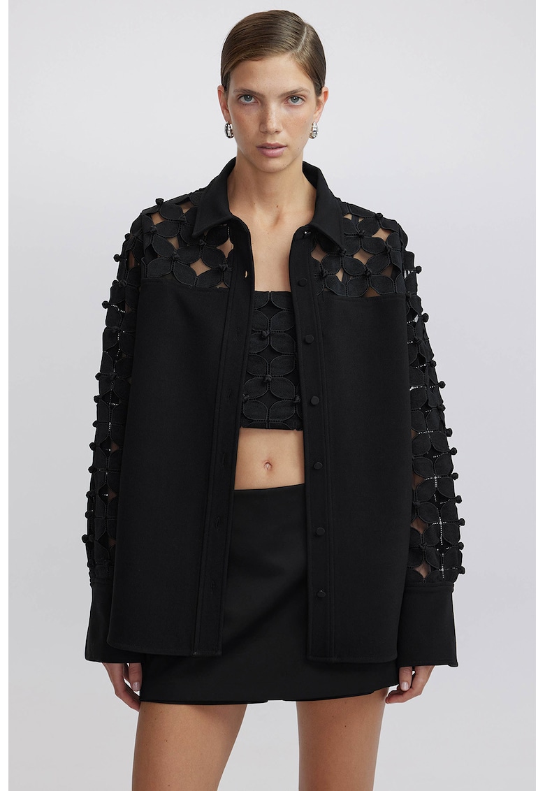 Флорално яке-риза с отвори - Черен/Прозрачен Ipekyol