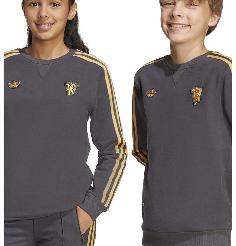 Футболен суитшърт Manchester United с контрастно лого - Сламеножълт/Антрацитно сиво adidas Performance