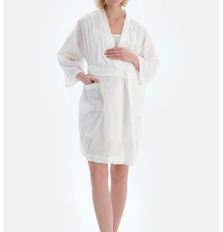 Халат за бременни с джобове - Бял DAGI