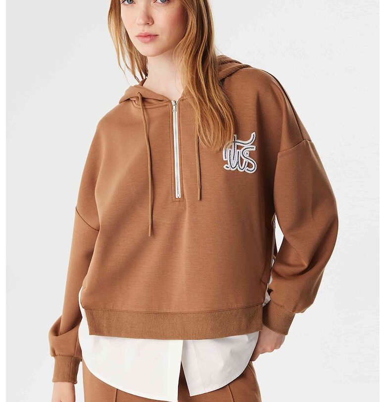 Худи 2 в 1 с къс цип - Коняк кафяв TWIST