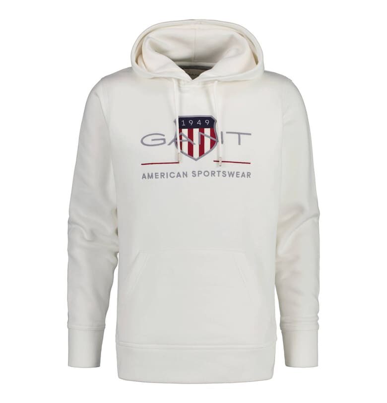 Худи Archive Shield с джоб кенгуру - Бял Gant
