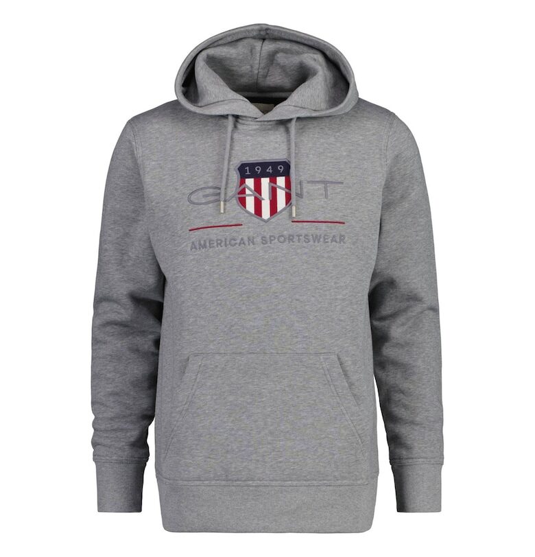 Худи Archive Shield с джоб кенгуру - Сив Gant