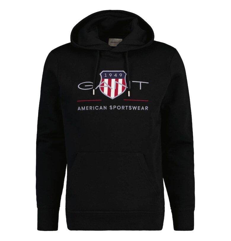 Худи Archive Shield с джоб кенгуру - Черен Gant