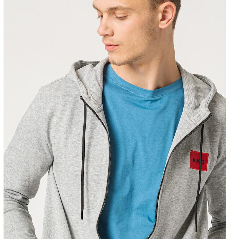 Худи Dapple 212 с цип и пришито лого - Сив меланж HUGO