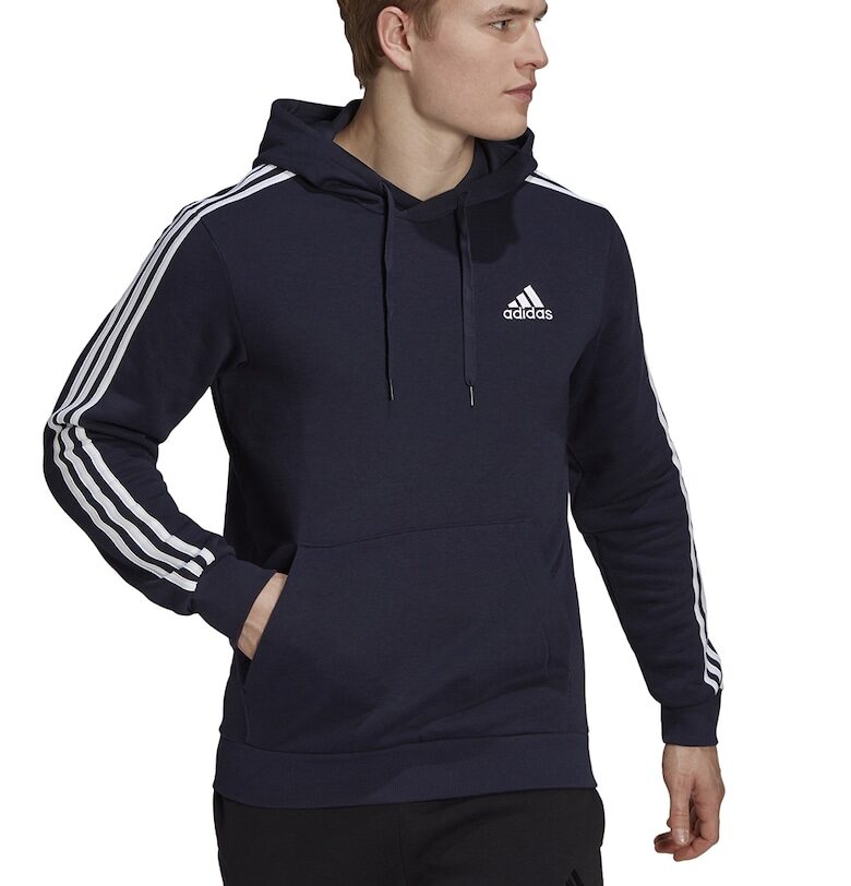 Худи Essentials с джоб кенгуру и 3 ивици - Бял/Тъмносин adidas Sportswear
