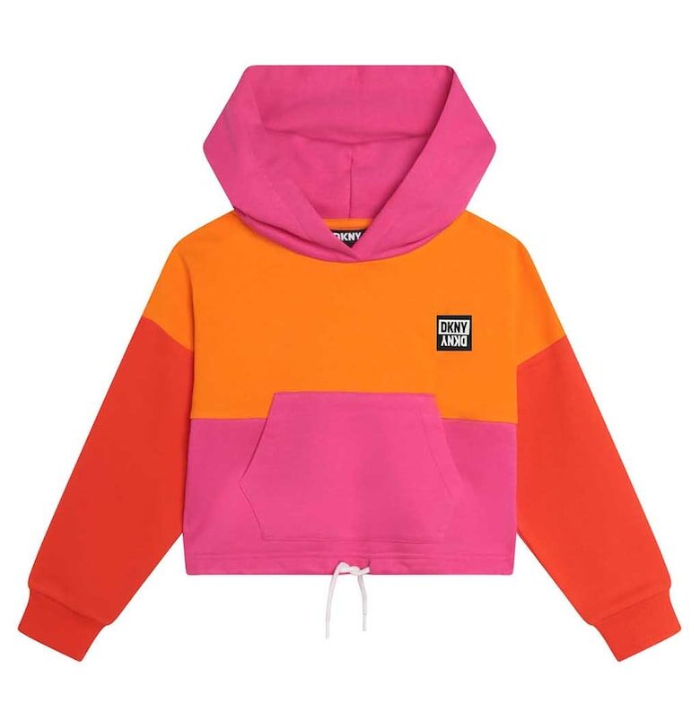 Худи в два цвята с джоб кенгуру - Мандарина/Розово DKNY