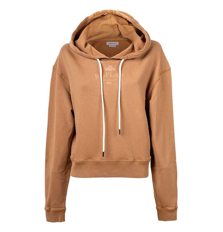 Худи от органичен памук с паднали ръкави - Кафяв Replay