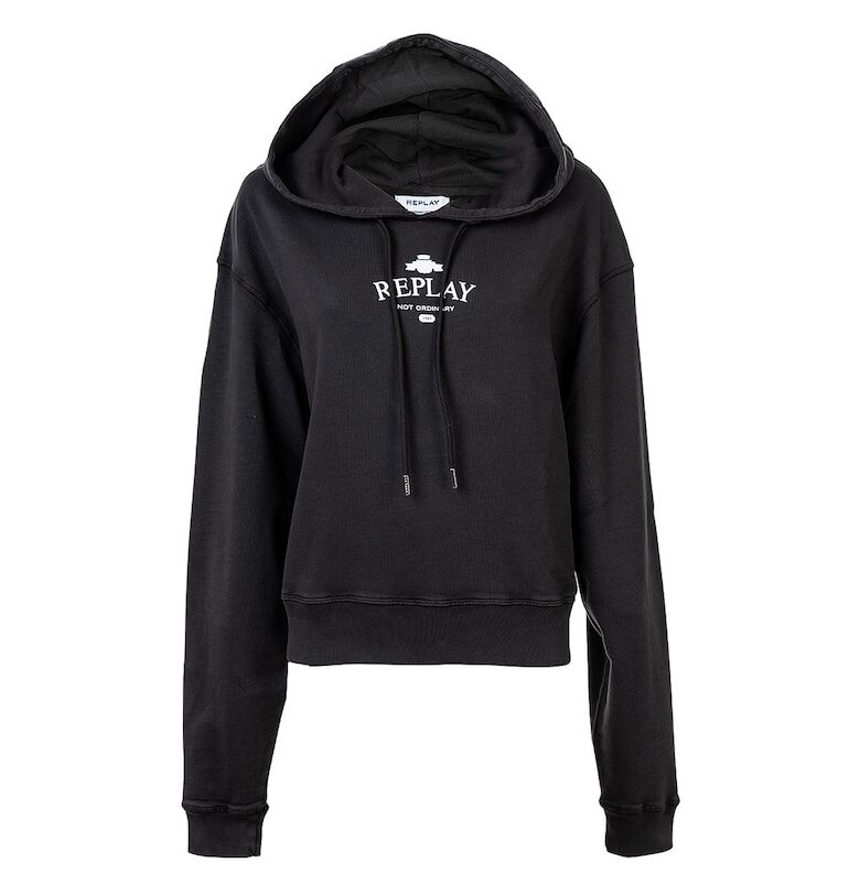Худи от органичен памук с паднали ръкави - Черен Replay