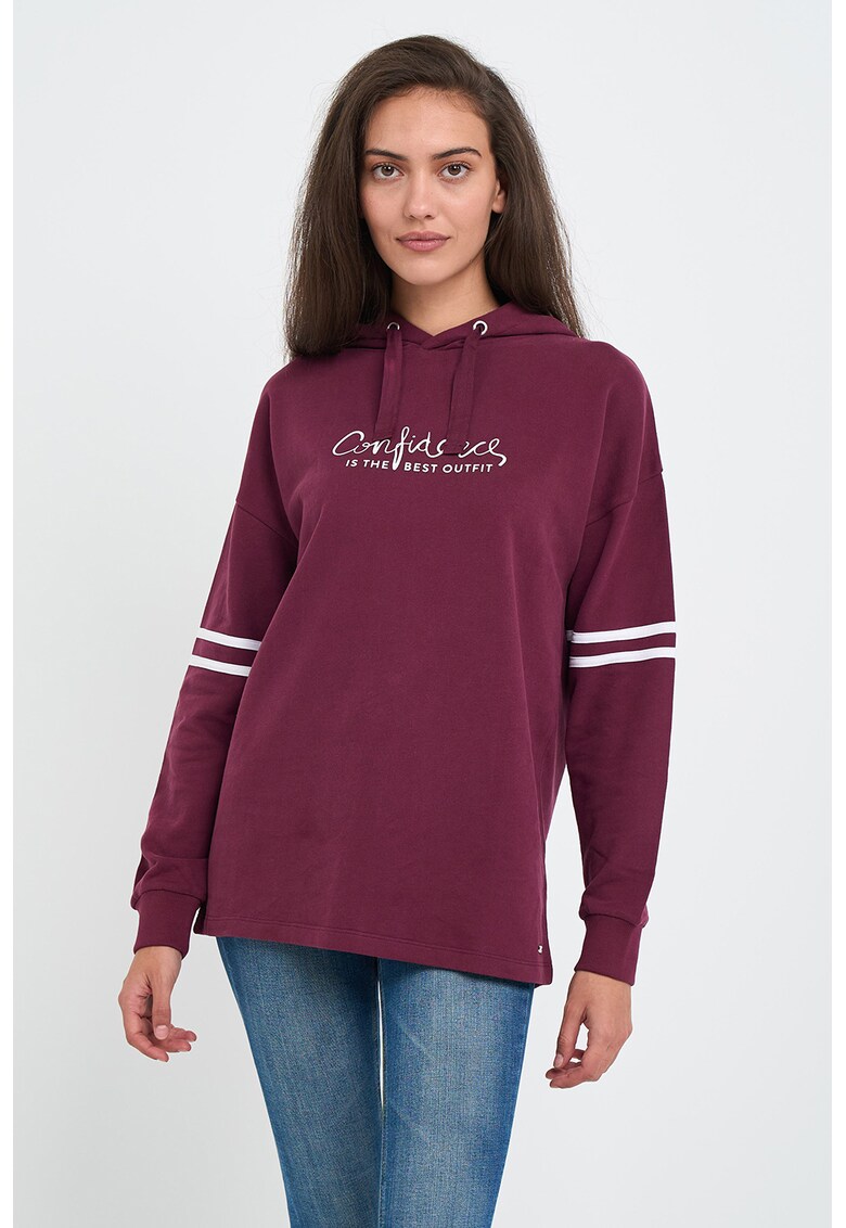 Худи от памук с надпис и паднали ръкави - Бял/Тъмновиолетов Lee Cooper