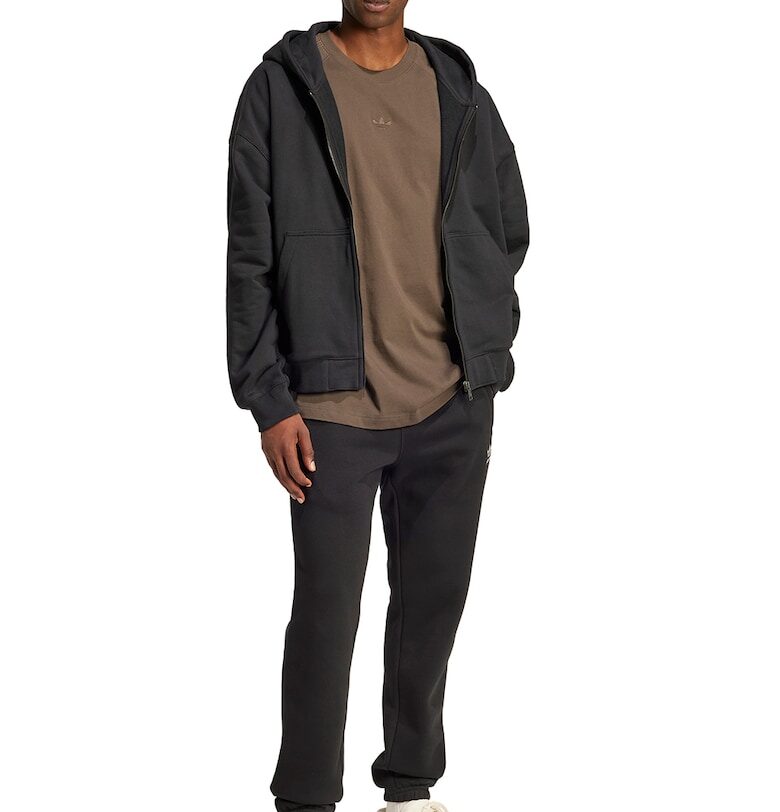 Худи от памук с цип - Избеляло черно adidas Originals