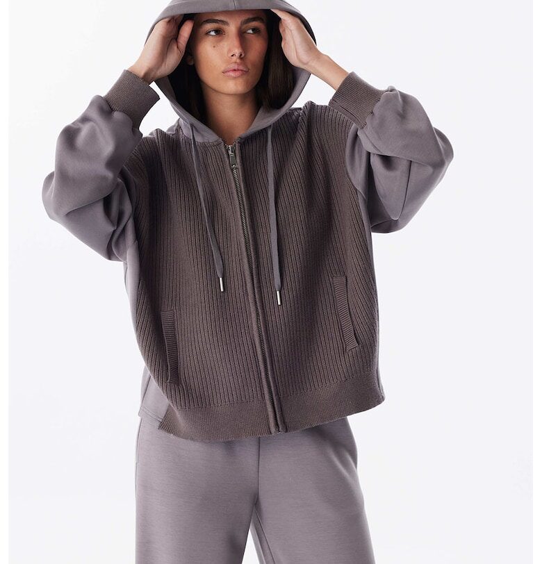 Худи с две материи - Сиво-бежов TWIST