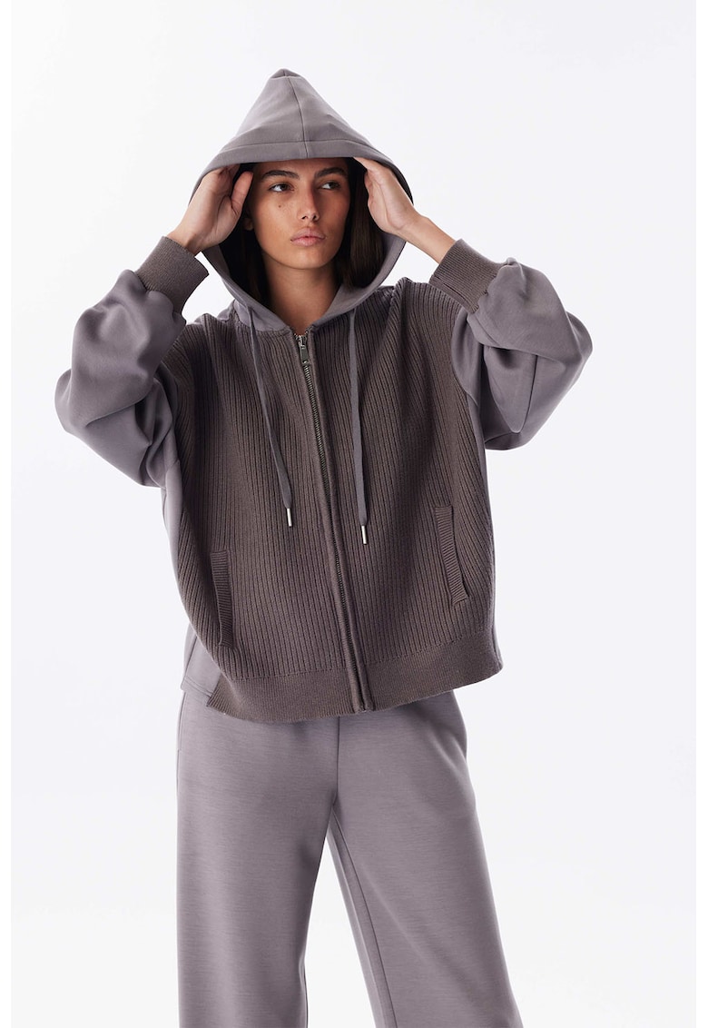 Худи с две материи - Сиво-бежов TWIST