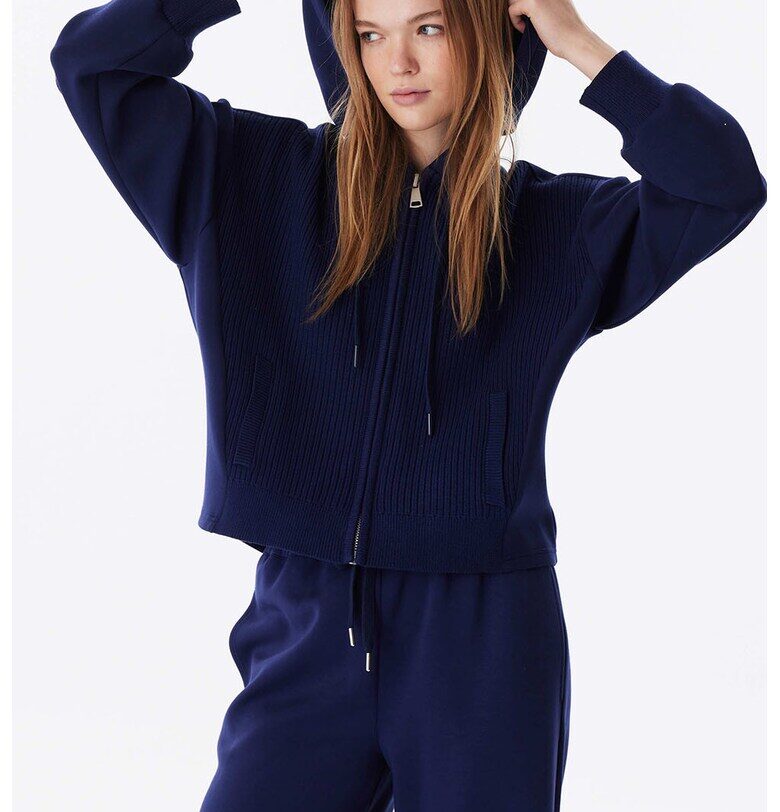 Худи с две материи - Тъмносин TWIST