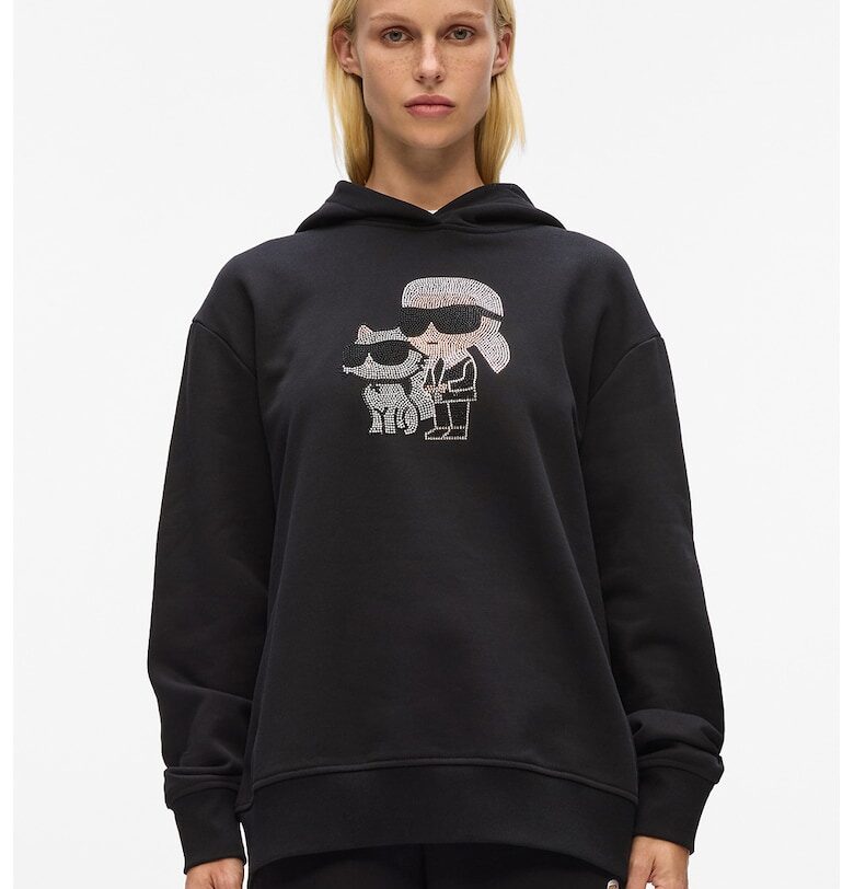 Худи с декоративни камъни - Бял/Черен Karl Lagerfeld