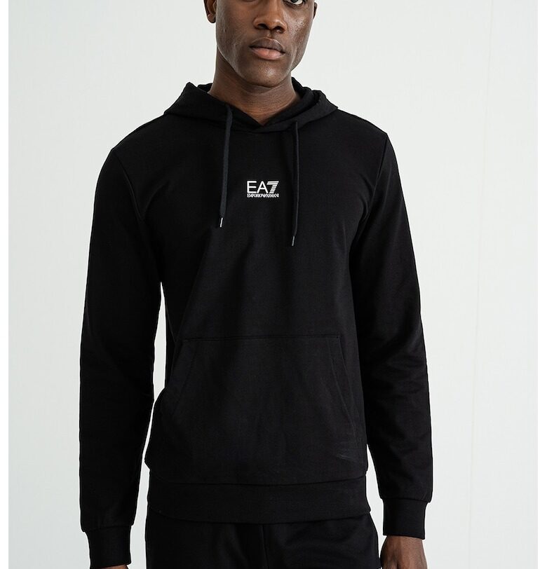 Худи с джоб кенгуру - Бял/Черен EA7