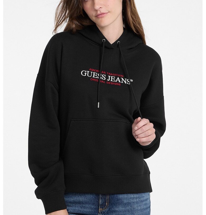 Худи с джоб кенгуру - Черен GUESS JEANS