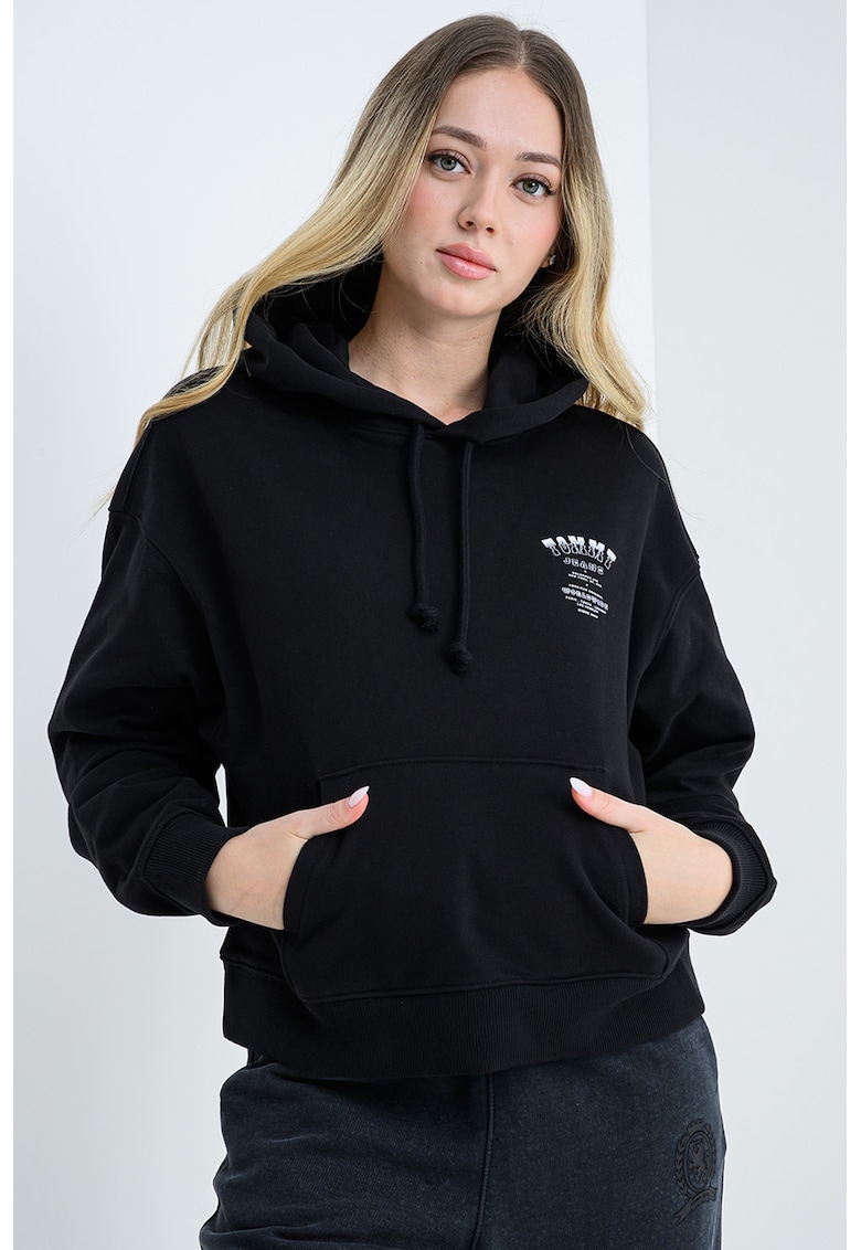 Худи с джоб кенгуру - Черен Tommy Jeans