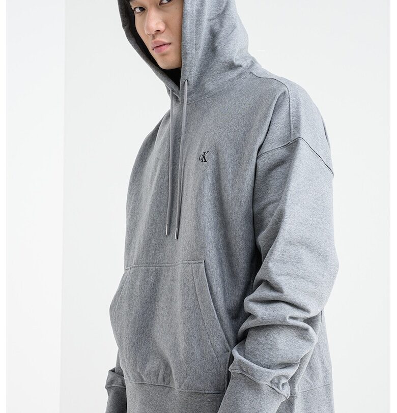 Худи с джоб кенгуру и връзки - Меланж тъмно сиво CALVIN KLEIN JEANS