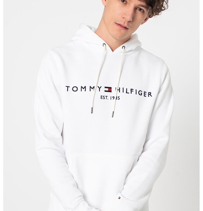 Худи с джоб кенгуру и лого - Бял Tommy Hilfiger