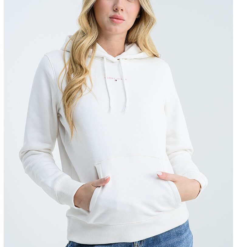 Худи с джоб кенгуру и лого - Бял Tommy Jeans