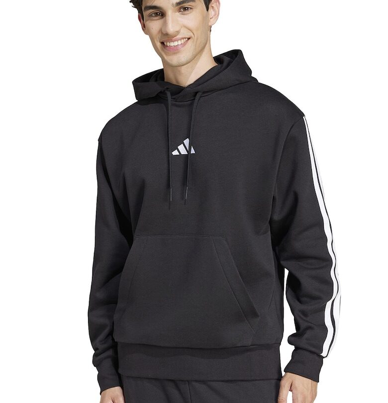 Худи с джоб кенгуру и лого - Бял/Черен adidas Sportswear