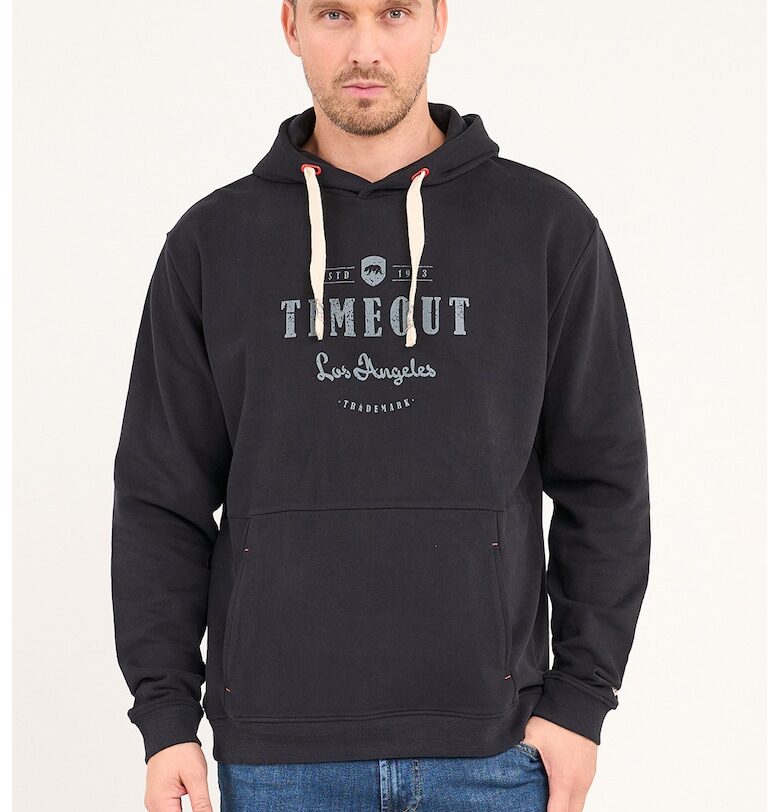 Худи с джоб кенгуру и лого - Черен/Пепеляво сиво Timeout