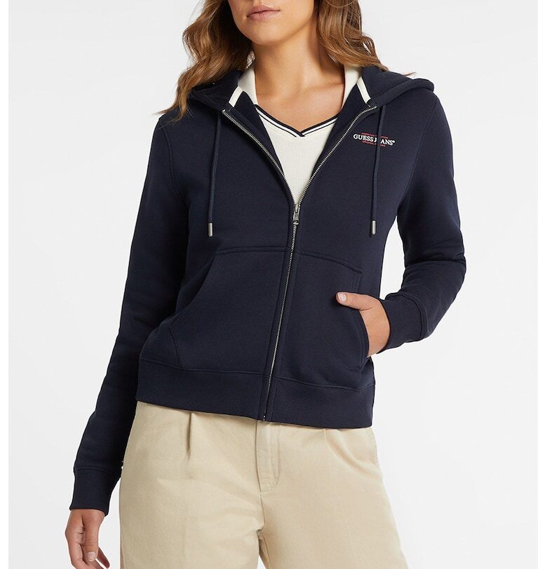 Худи с джобове и цип - Тъмносин GUESS JEANS