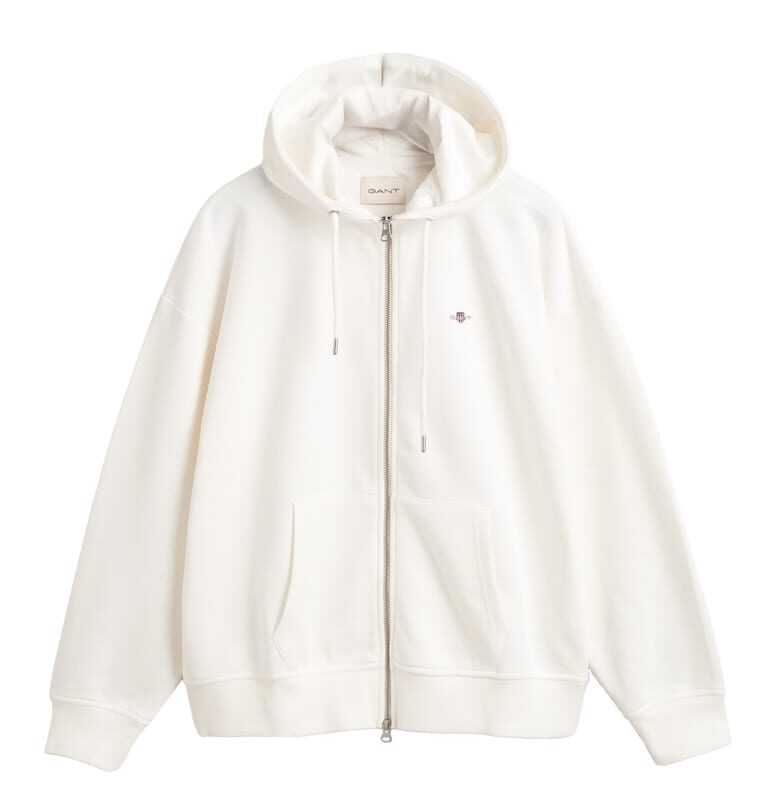Худи с дълги ръкави и цип - Бял Gant